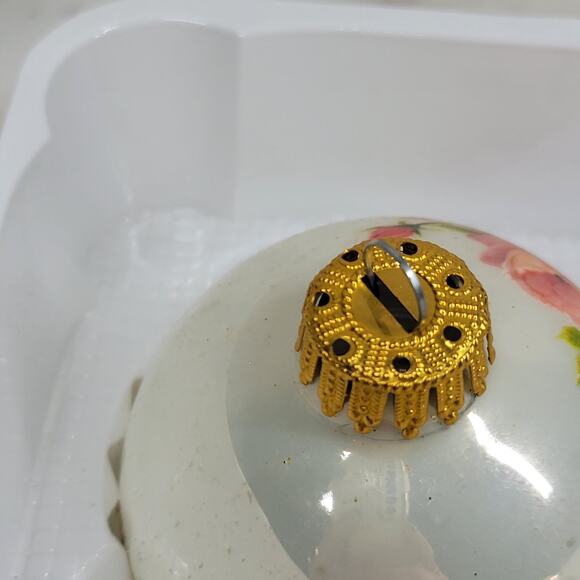 Vtg Christmas by Krebs Rose Ornaments Hand Decorated Glass Ball Crowned Set of 3 - Picture 14 of 16